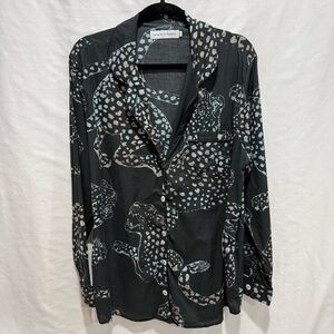 Desmond & Dempsey XXL Cotton Shirt Leopard Print Luxe Pajama Statement Lounge